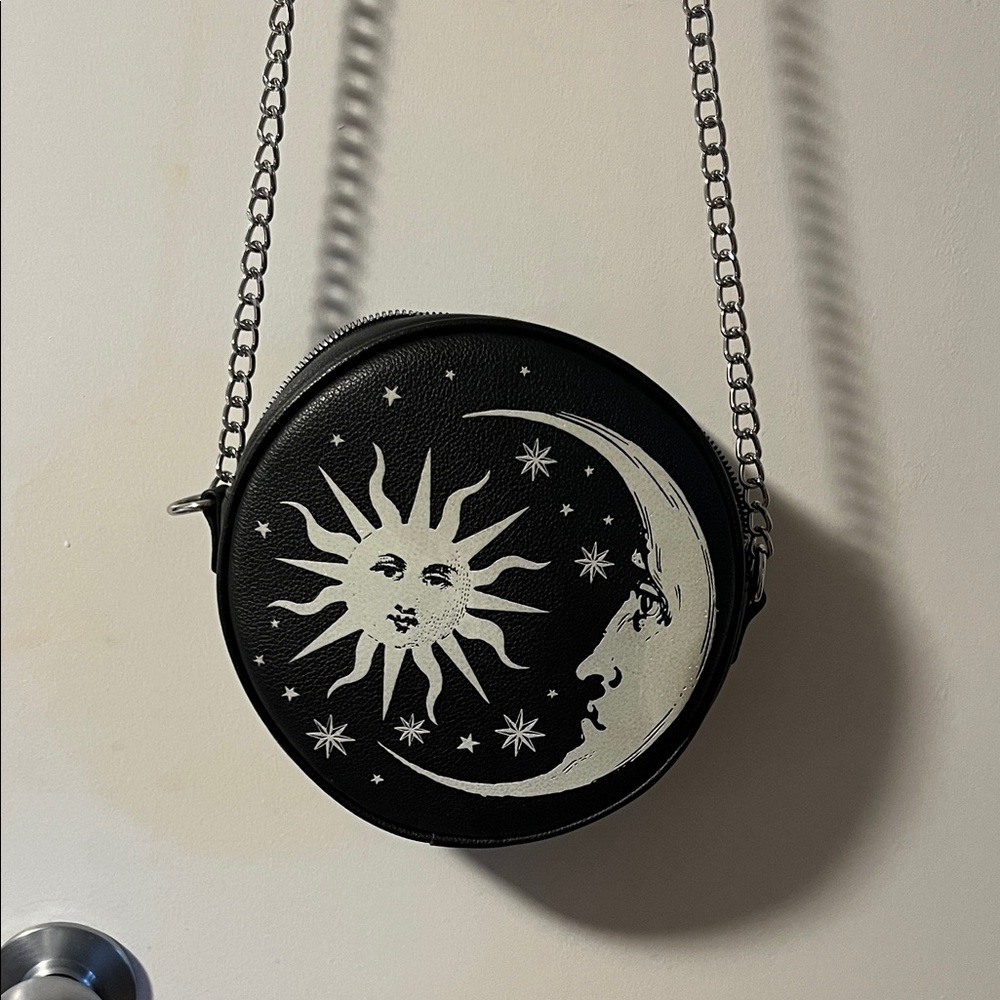 Black and White Celestial Round Shoulder Bag